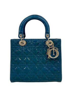 Dior Handbag Lady Bag Blue Leather